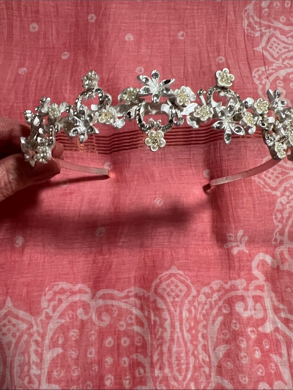Silver Floral Crystal Headband - Women's Accessory